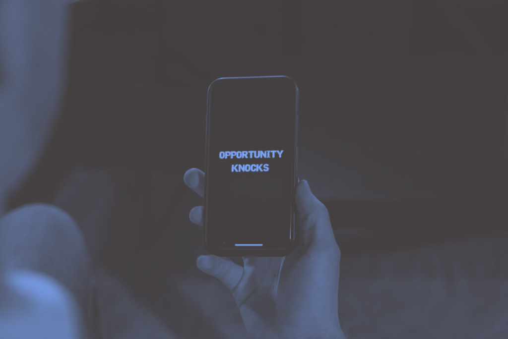 Phone screen with the sentence "Opportunity Knocks" as an allegory for what AI means in Proposal Management